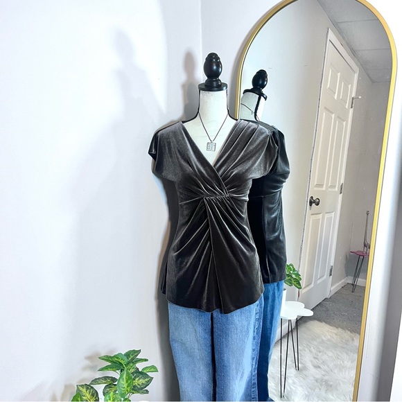 New York & Company Brown Velvet Blouse - Picture 4 of 7